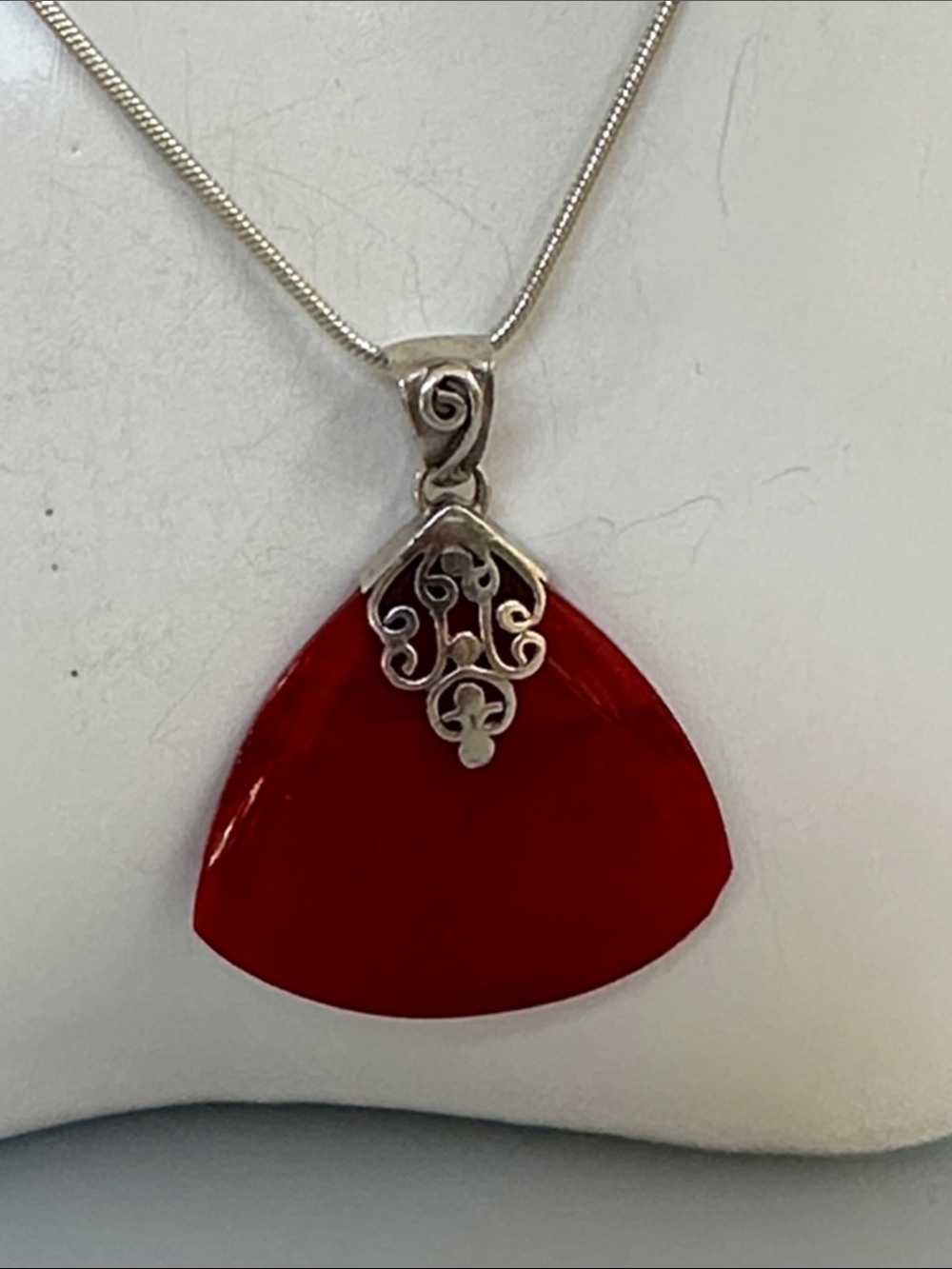 BC 925 Red Carmelian Pendant Necklace with Filigree Accent